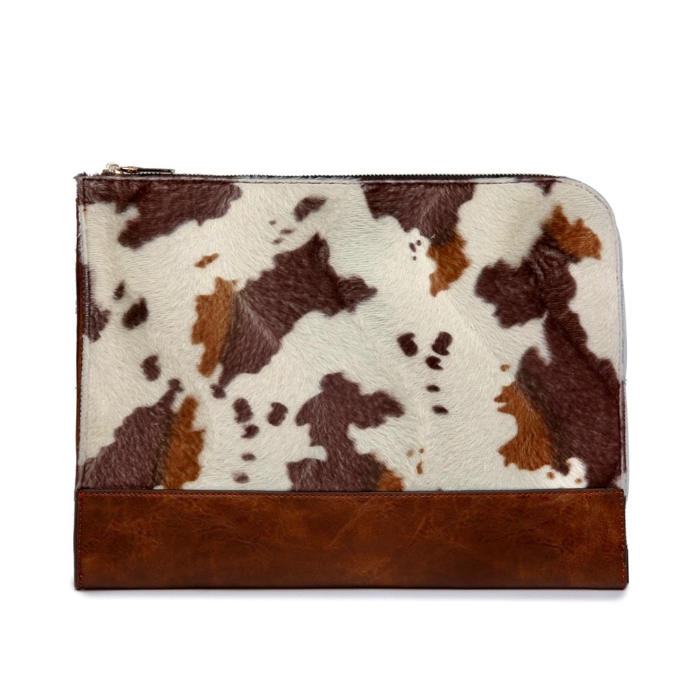 NWT ~ Furry Faux Cowhide Print Laptop Sleeve  - 13”x10”